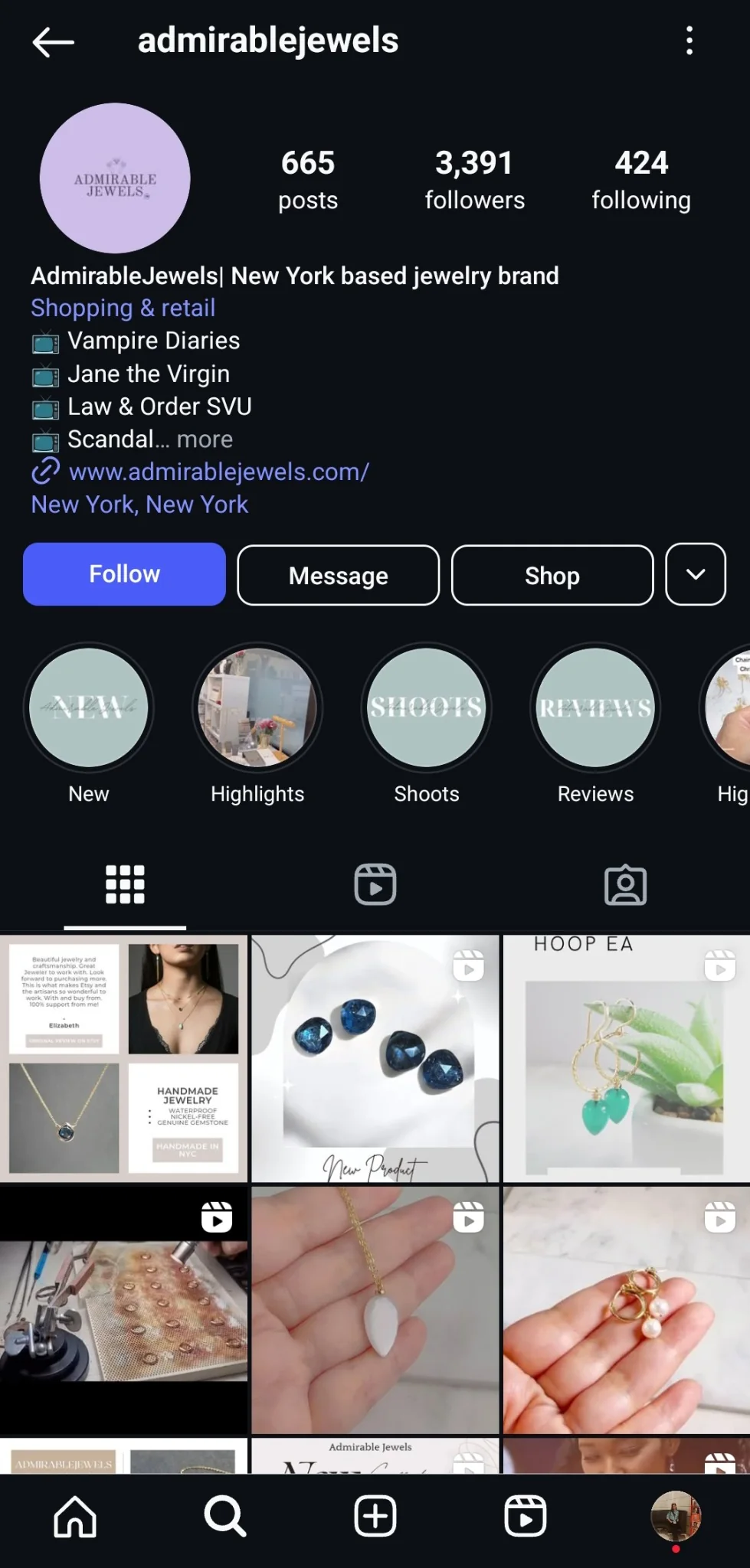 Admirable Jewels Instagram profile